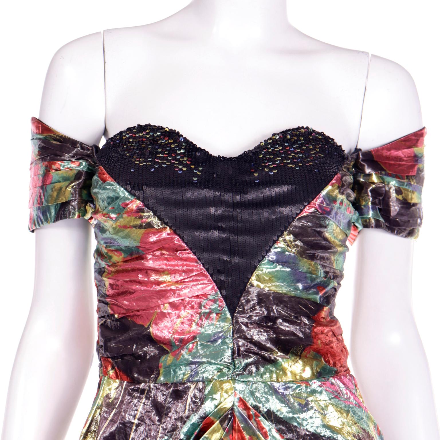 Vintage Neil Bieff Metallic Floral Evening Dress For Sale 2