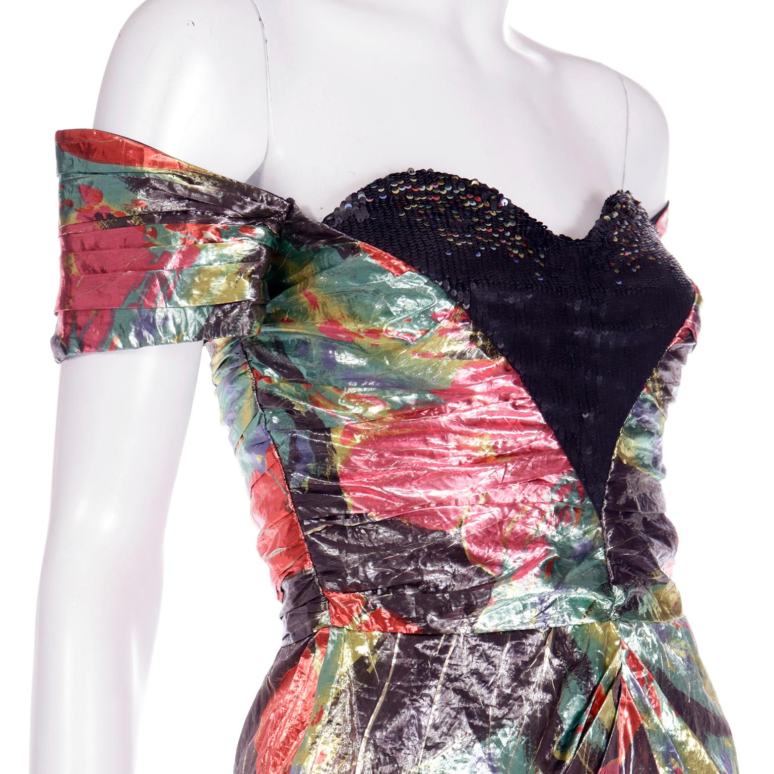 Vintage Neil Bieff Metallic Floral Evening Dress For Sale 4