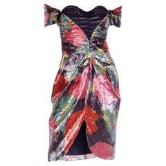 Retro Neil Bieff Metallic Floral Evening Dress