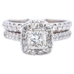 Parure vintage Neil Lane composée d'une bague en or blanc 14 carats sertie de diamants taille princesse et ronde d'un poids total de 1,45 carat