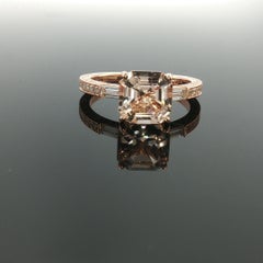 Vintage Neil Lane 14K Rose Gold Asscher Morganite Diamond Ring Bridal Set