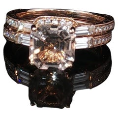 Vintage Neil Lane 14K Rose Gold Asscher Morganite Diamond Ring Bridal Set