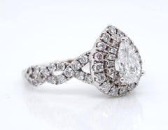 Bague de fiançailles vintage Neil Lane en or blanc 14 carats, sertie d'un diamant en forme de poire de 1 ct avec monture « halo »