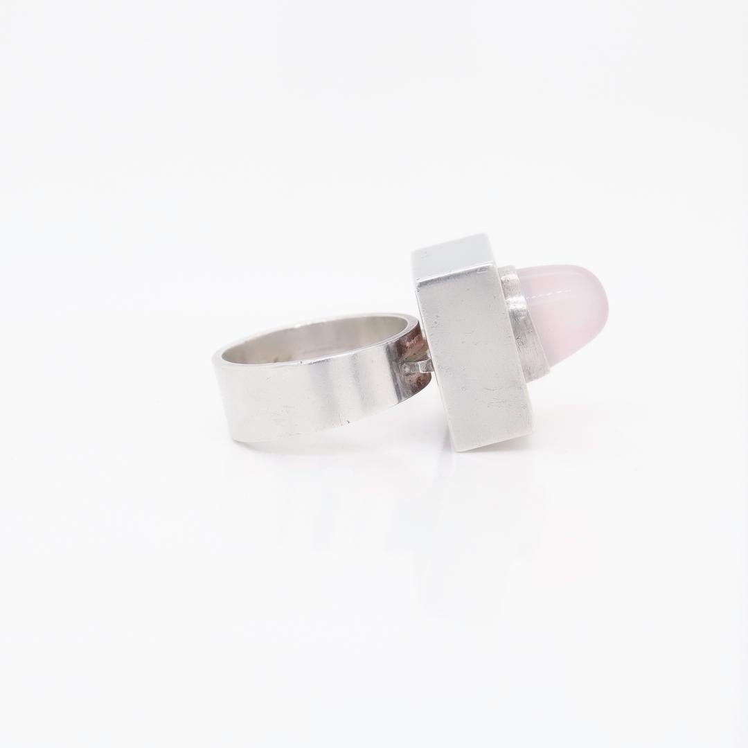 Vintage Neils Erik From Sterling Silver & Rose Quartz Bullet Cabochon Ring For Sale 4