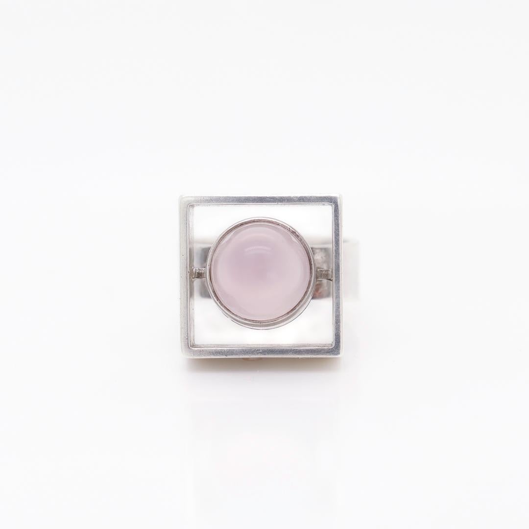 Vintage Neils Erik From Sterling Silver & Rose Quartz Bullet Cabochon Ring For Sale 6