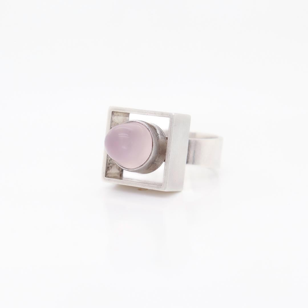 Women's Vintage Neils Erik From Sterling Silver & Rose Quartz Bullet Cabochon Ring For Sale