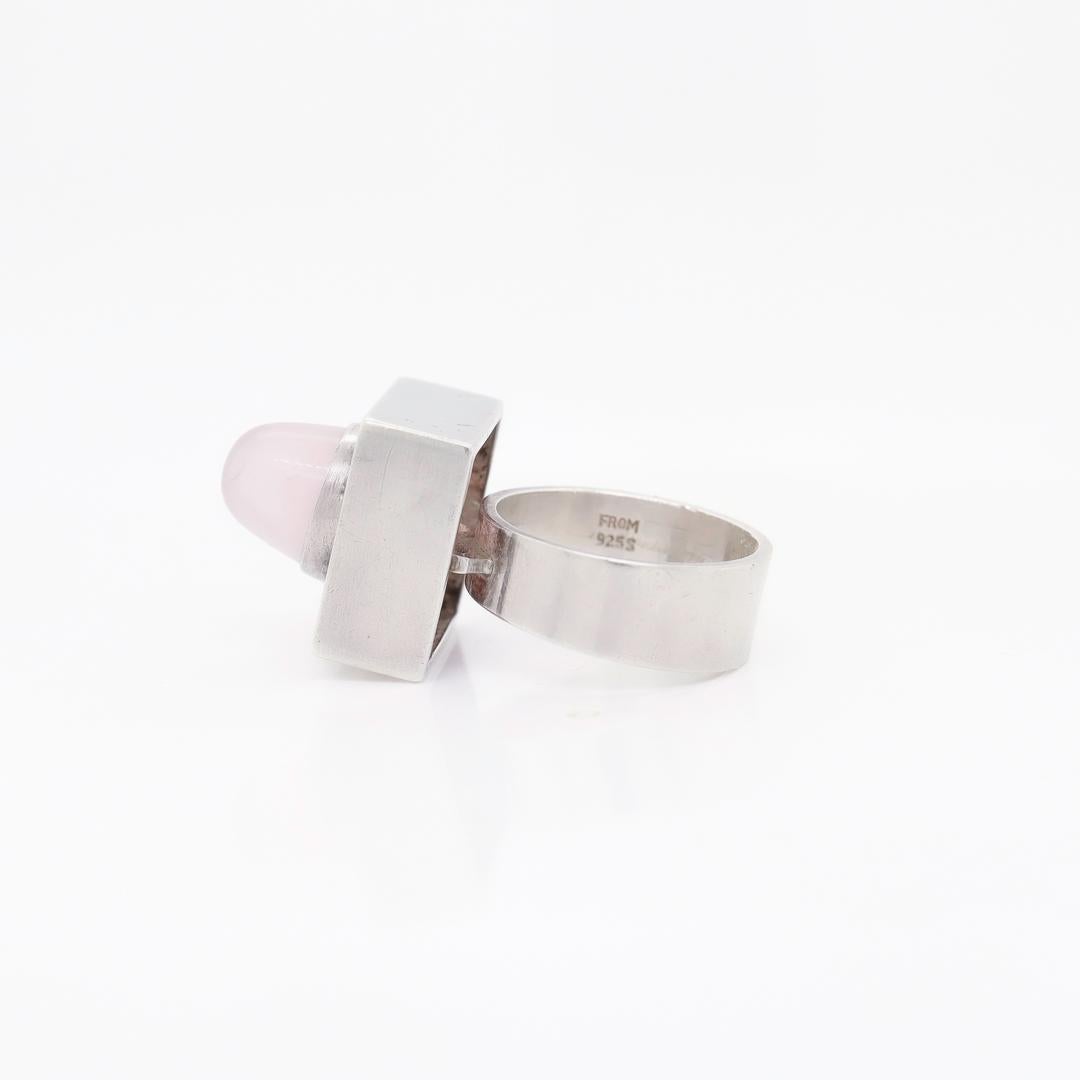 Vintage Neils Erik From Sterling Silver & Rose Quartz Bullet Cabochon Ring For Sale 1