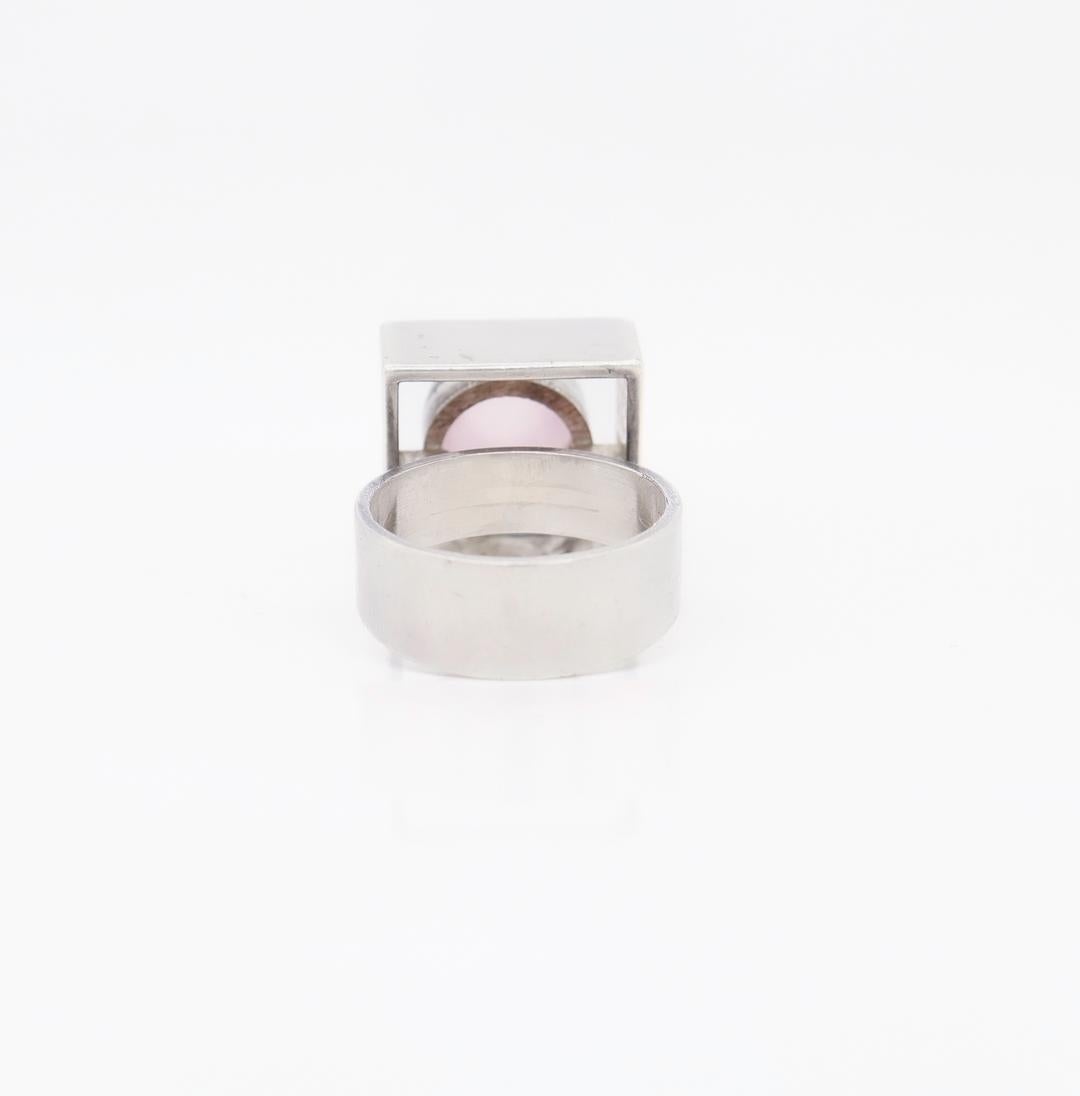 Vintage Neils Erik From Sterling Silver & Rose Quartz Bullet Cabochon Ring For Sale 3