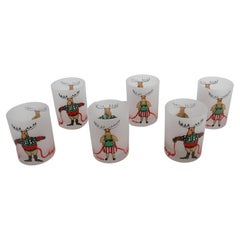 Vintage Neiman-Marcus Happy Holiday Christmas Sweater Theme Bar Glasses Set of 6