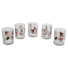 Vintage Neiman-Marcus Holiday Christmas Theme Merry Fitness Bar Glasses Set of 5