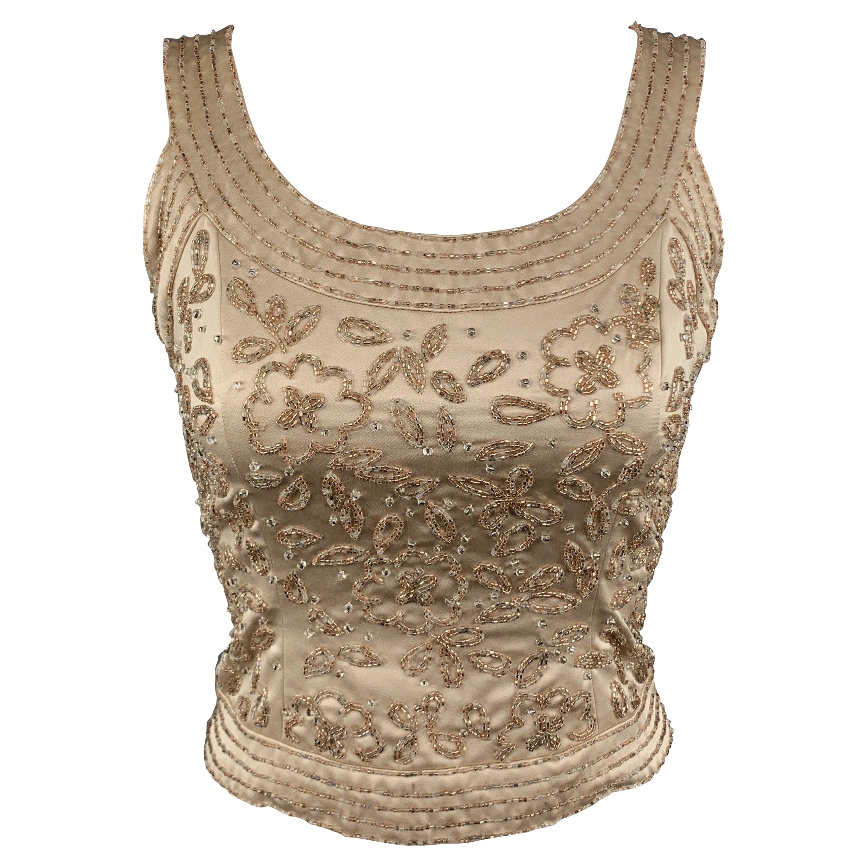 Vintage NEIMAN MARCUS Größe 2 Beige Perlen Satin Muschel-Top