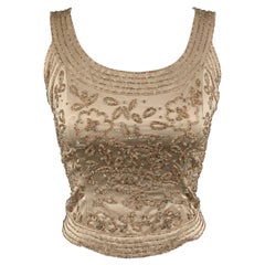 Vintage NEIMAN MARCUS Größe 2 Beige Perlen Satin Muschel-Top