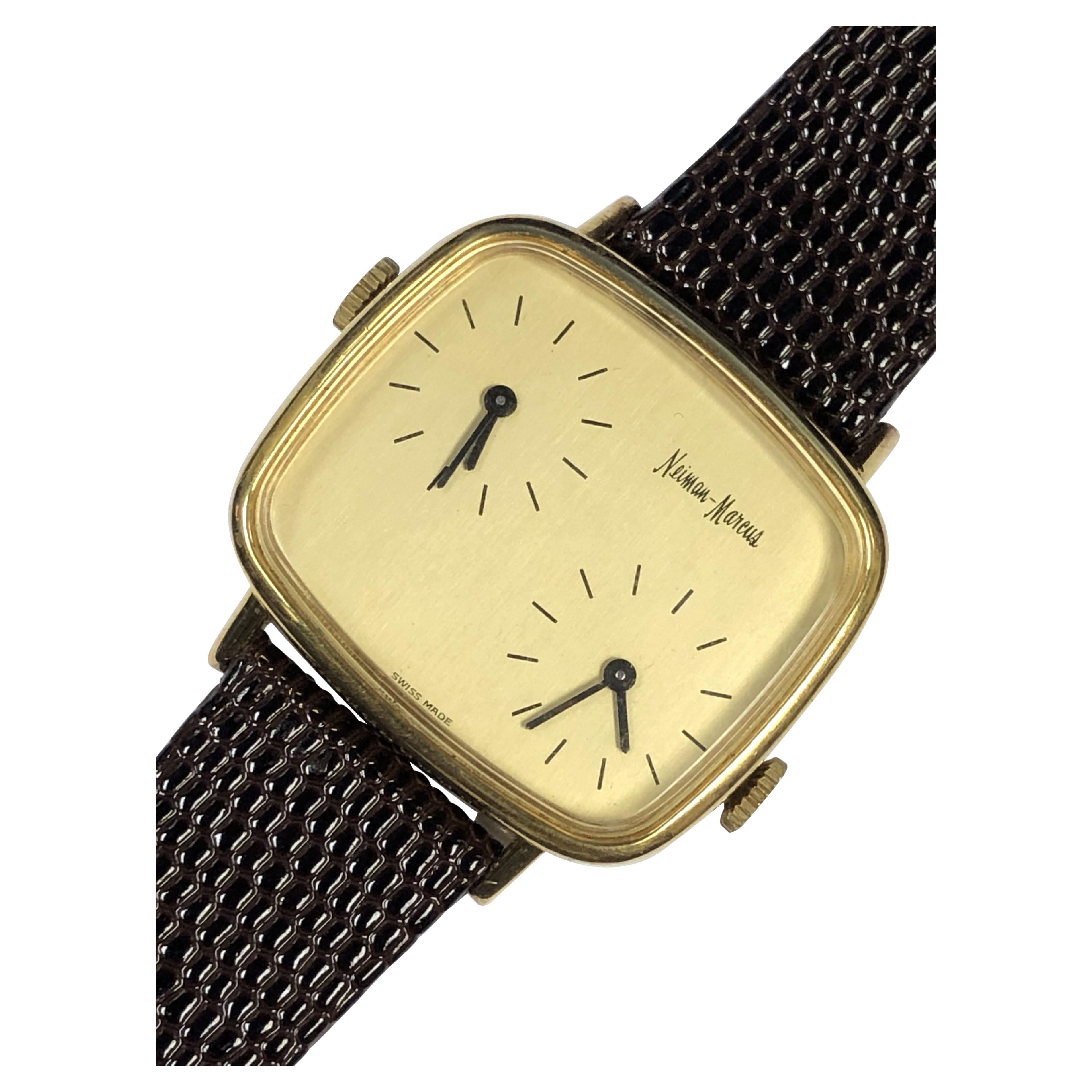 Vintage Neiman Marcus Two Time Zone Wrist Watch For Sale