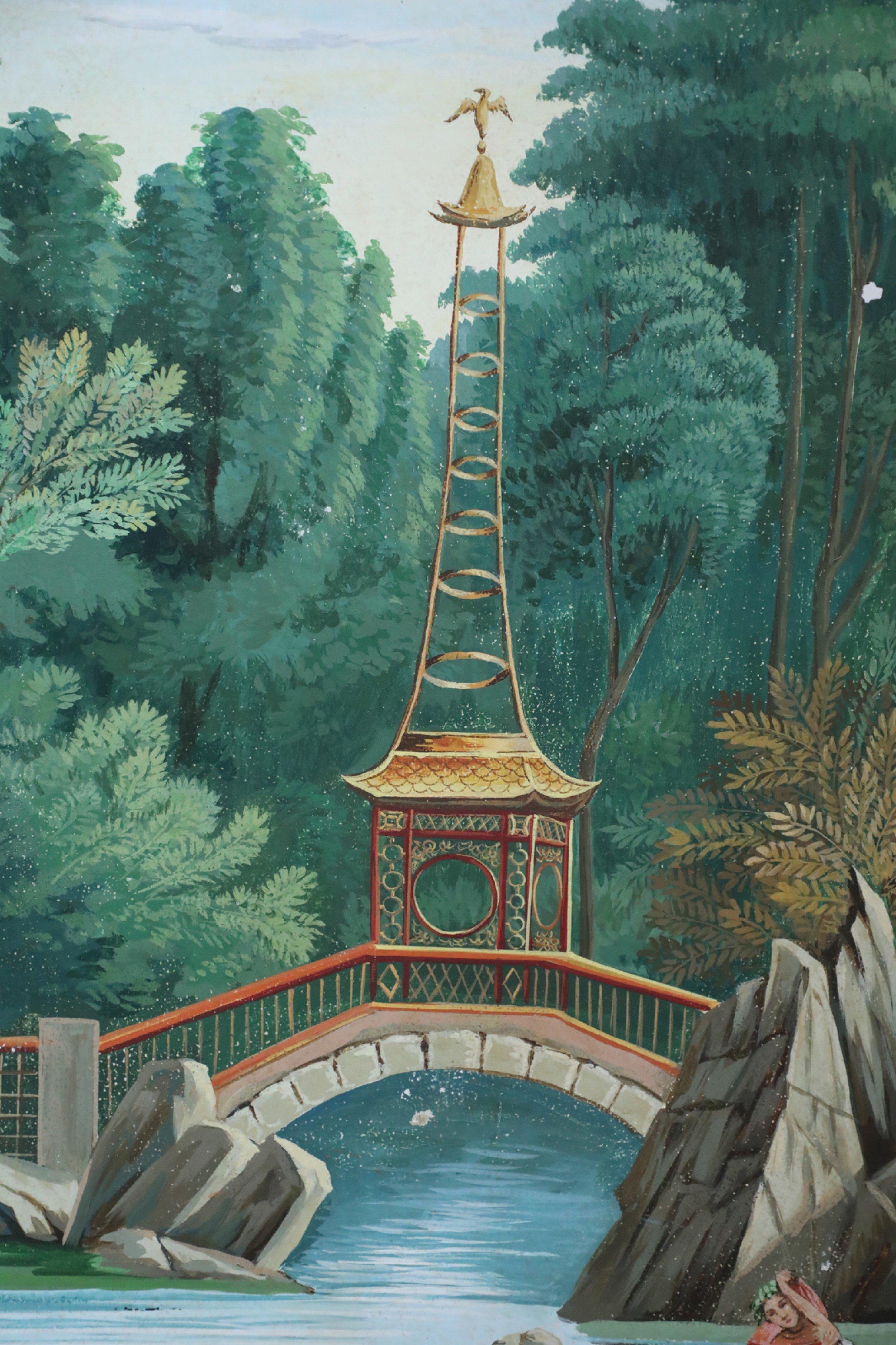 Biombo Vintage de Cuatro Paneles con Escena Pastoral Pintada de Estilo Neoclásico 4