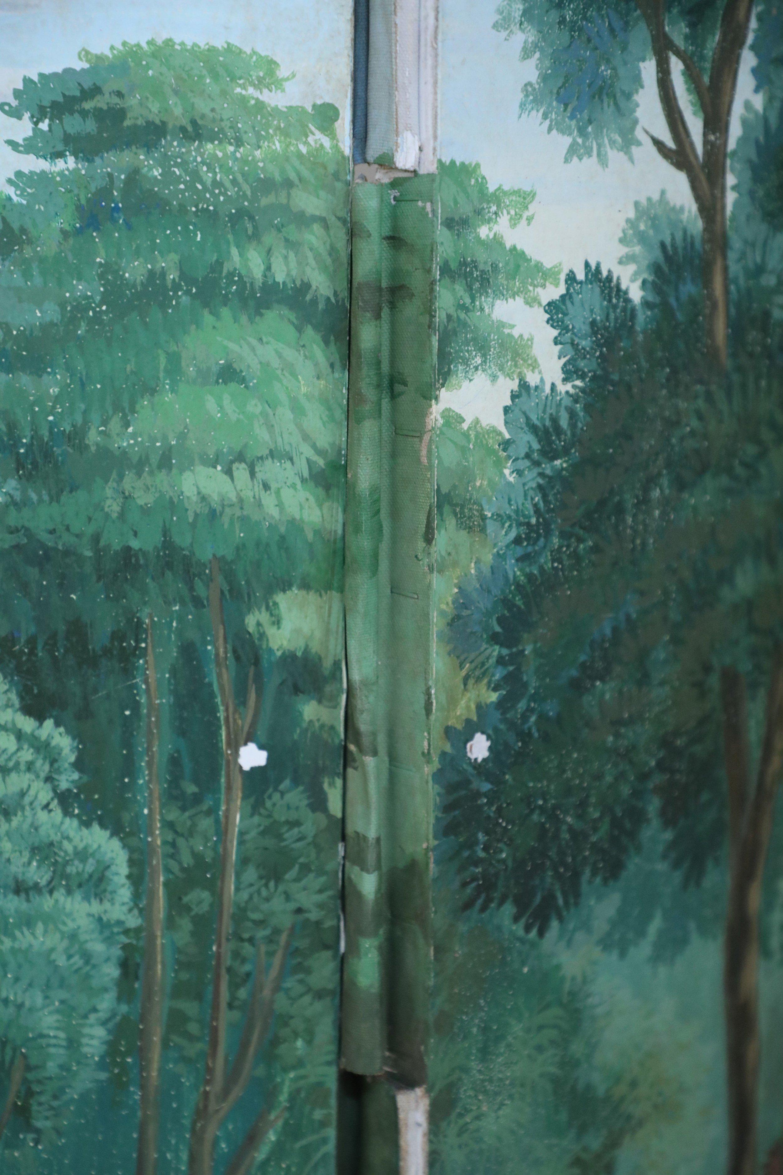 Biombo Vintage de Cuatro Paneles con Escena Pastoral Pintada de Estilo Neoclásico 6