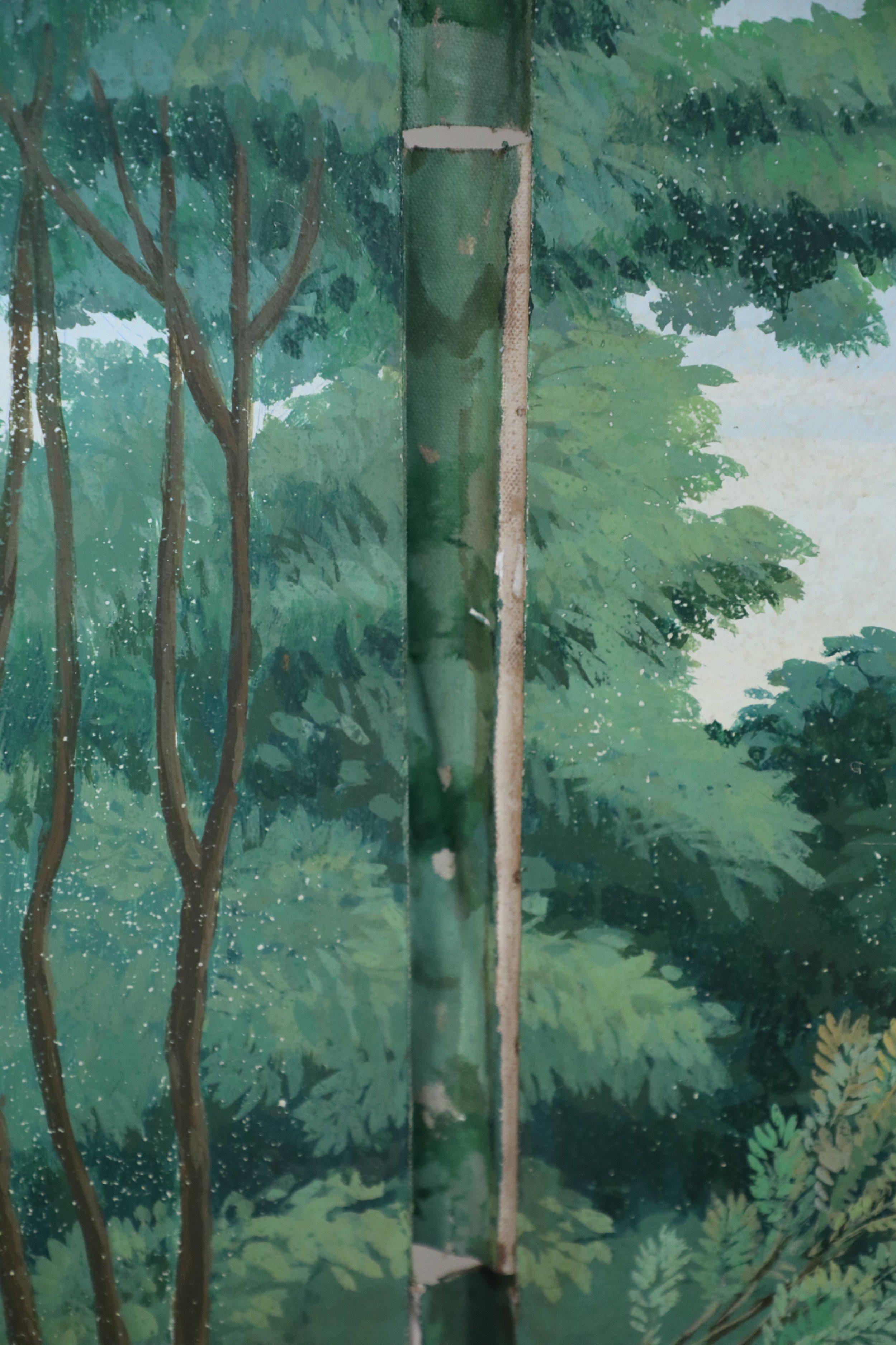 Biombo Vintage de Cuatro Paneles con Escena Pastoral Pintada de Estilo Neoclásico 7