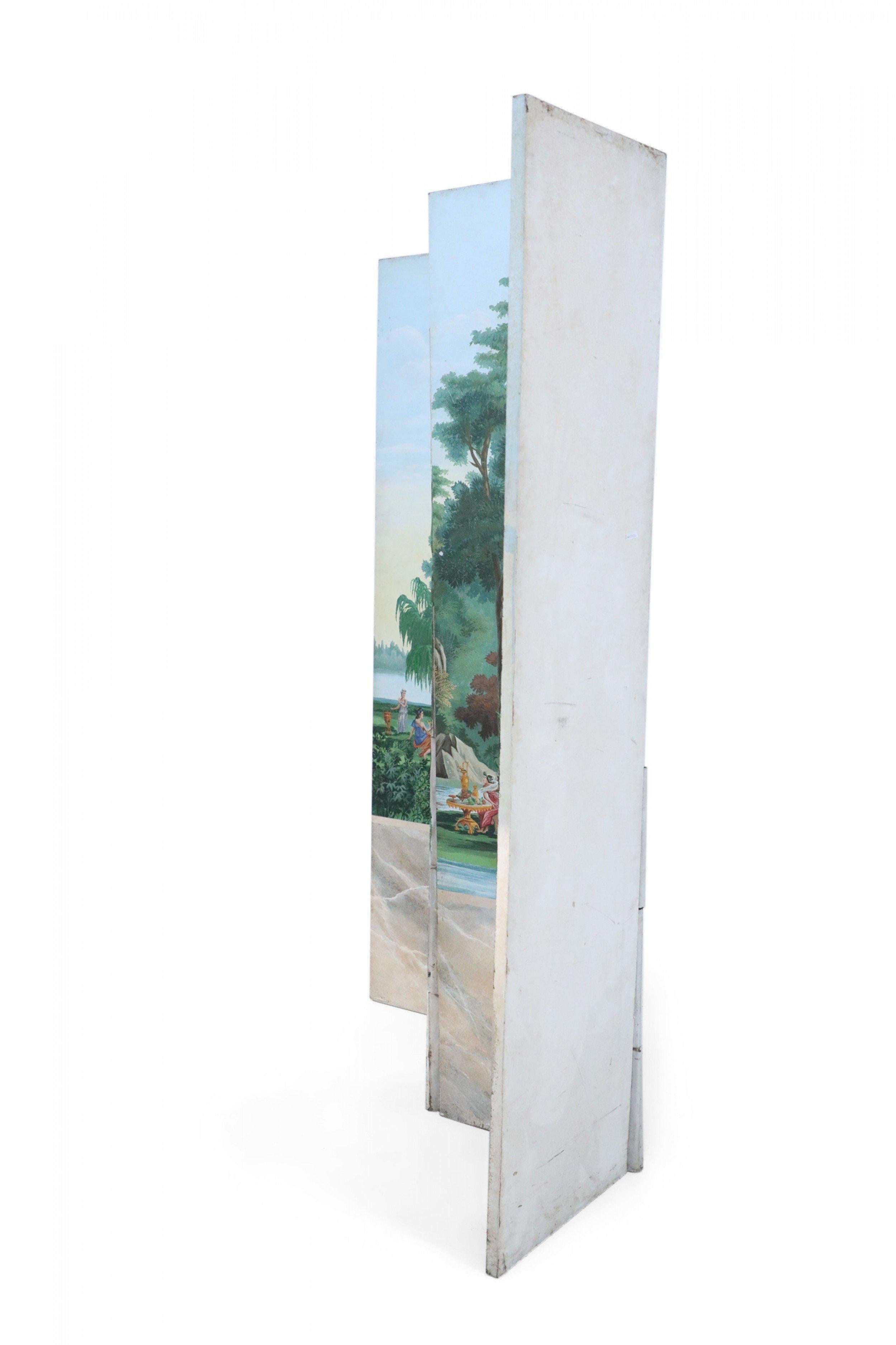 Biombo Vintage de Cuatro Paneles con Escena Pastoral Pintada de Estilo Neoclásico Pintado