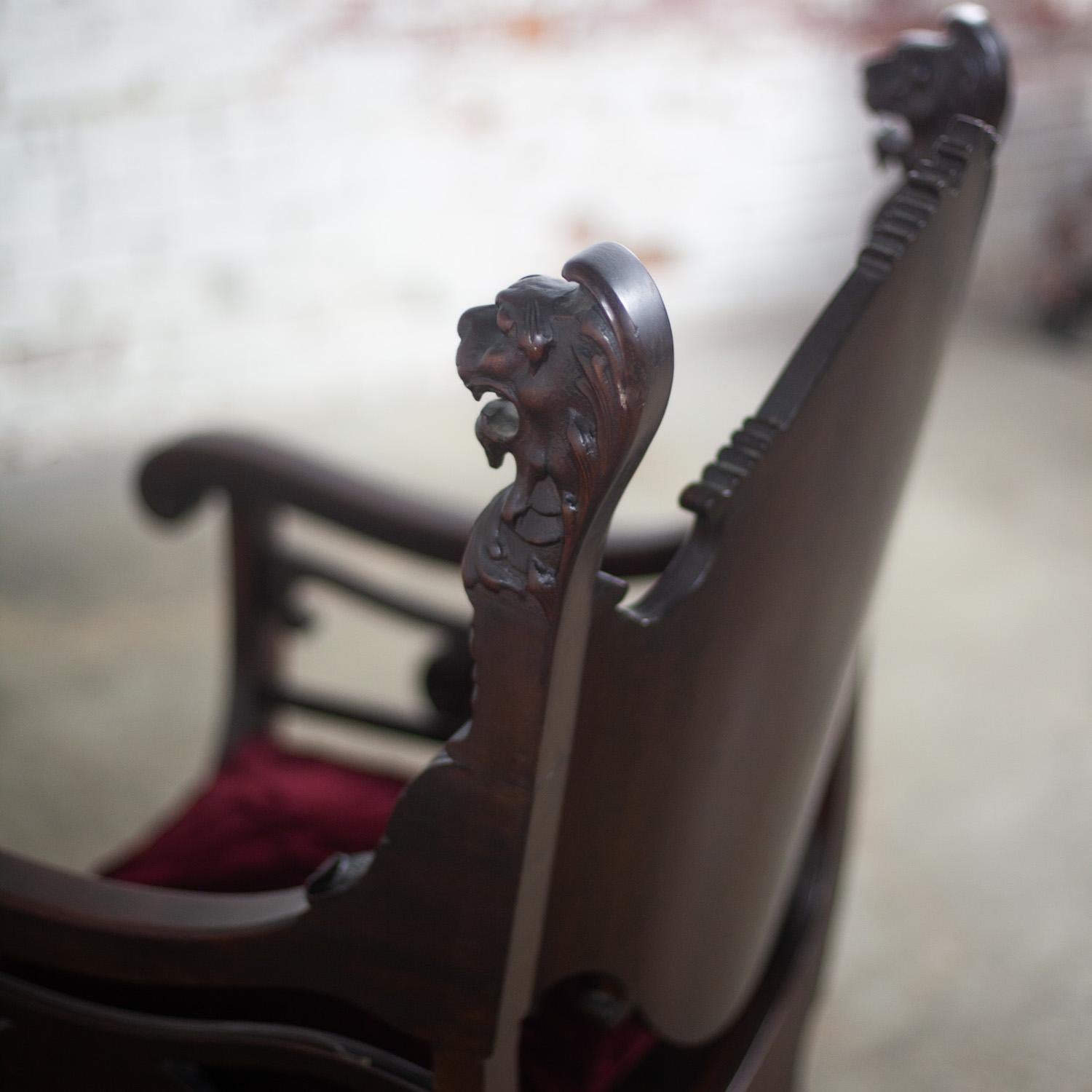 Vintage Neo Renaissance Style Lion Head Savonarola Throne Chair w/Mahogany Frame For Sale 12