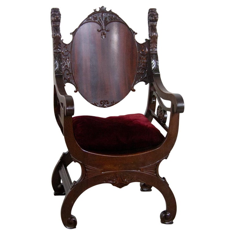 Lion Head Vintage Savonarola Chair Vintage Italian Savonarola