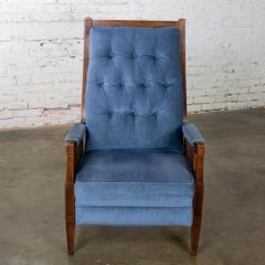 Vintage Neoclassic Reclining Armchair Blue Chenille Fabric by Burris Industries