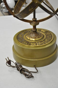 Vintage Neoclassical 3D Armillary Astrological Zodiac Bronze Patina Table Lamp