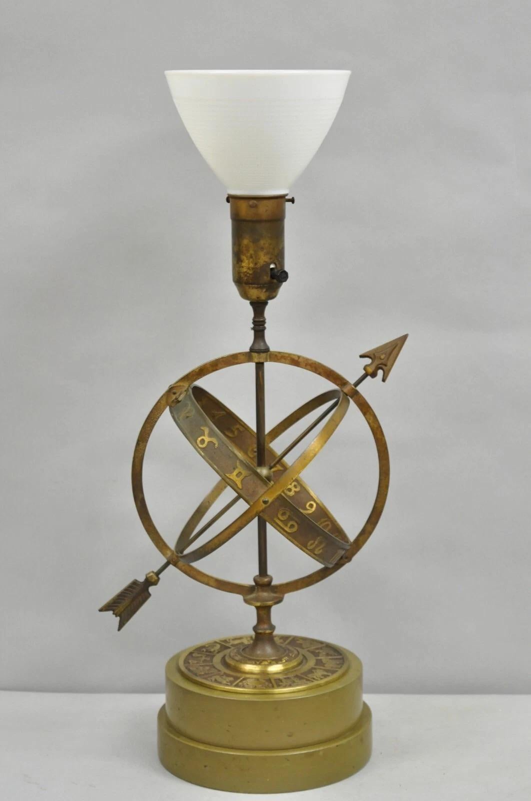 Unknown Vintage Neoclassical 3D Armillary Astrological Zodiac Bronze Patina Table Lamp For Sale