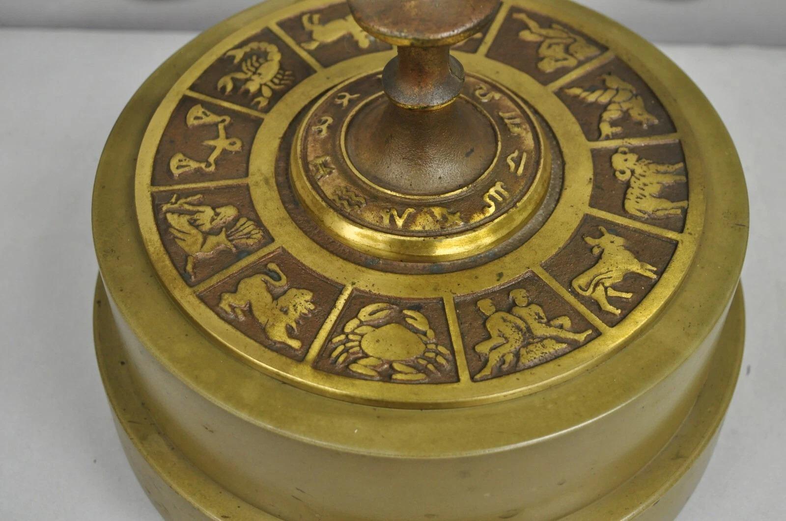 Vintage Neoclassical 3D Armillary Astrological Zodiac Bronze Patina Table Lamp For Sale 2