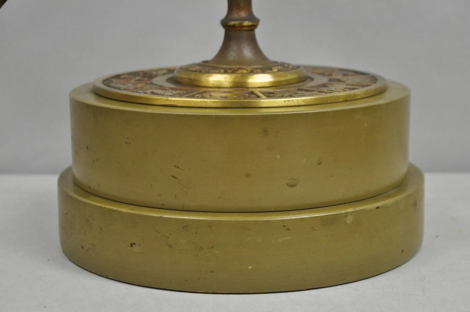 Vintage Neoclassical 3D Armillary Astrological Zodiac Bronze Patina Table Lamp For Sale 3