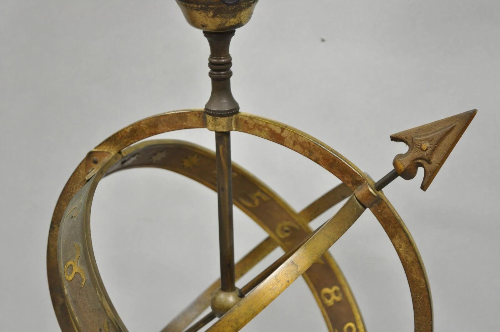 Vintage Neoclassical 3D Armillary Astrological Zodiac Bronze Patina Table Lamp For Sale 4