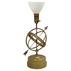 Vintage Neoclassical 3D Armillary Astrological Zodiac Bronze Patina Table Lamp