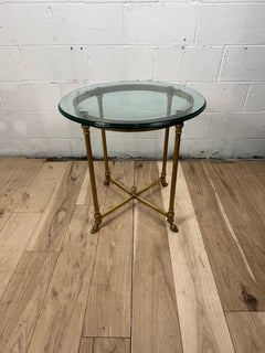 Vintage Neoclassical Brass and Beveled Glass Gueridon Side Table Hoof Feet