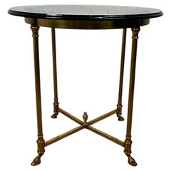 Vintage Neoclassical Brass and Beveled Glass Gueridon Side Table Hoof Feet