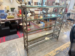 Vintage Neoclassical Brass and Glass Étagère with Greek Key Detail