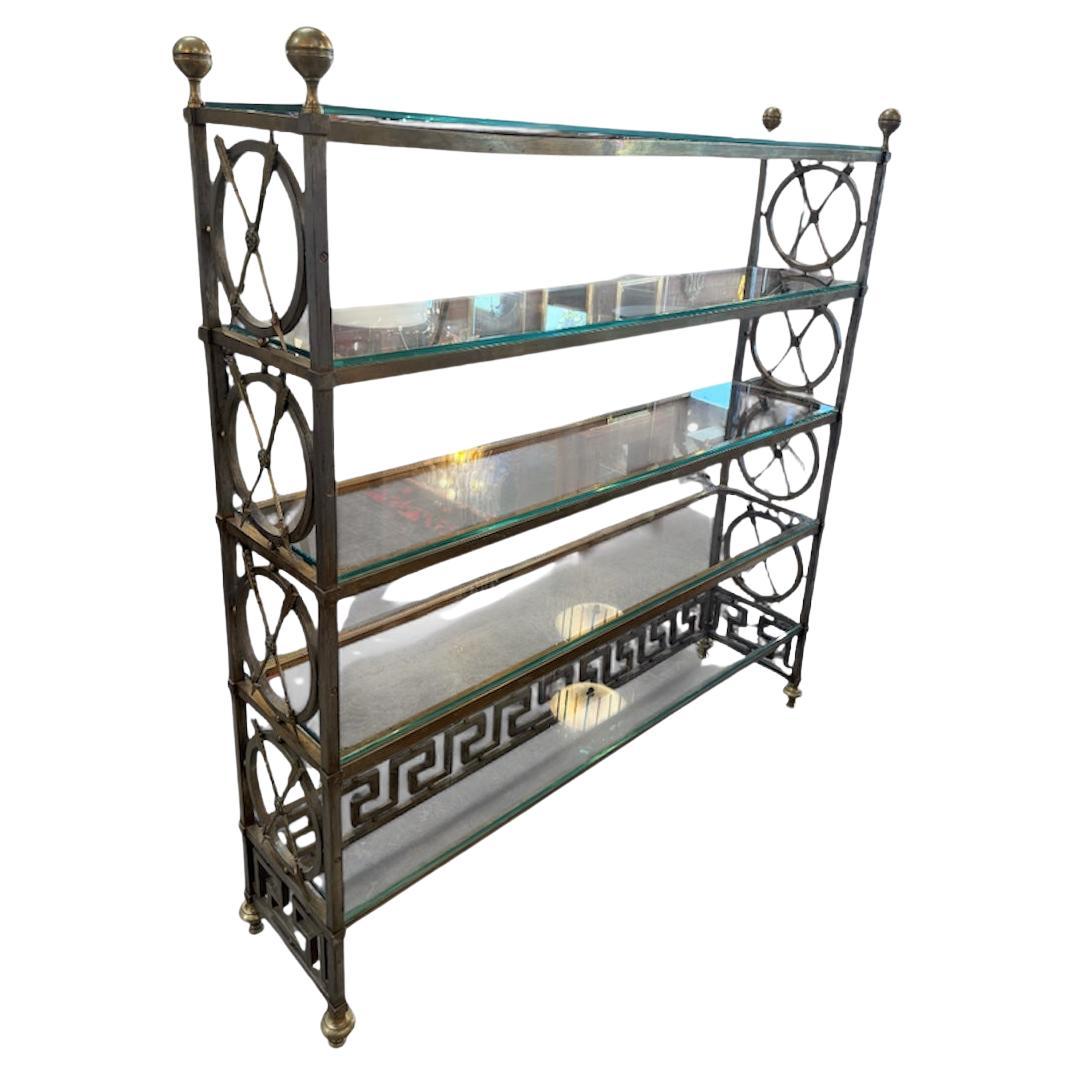 Vintage Neoclassical Brass and Glass Étagère with Greek Key Detail