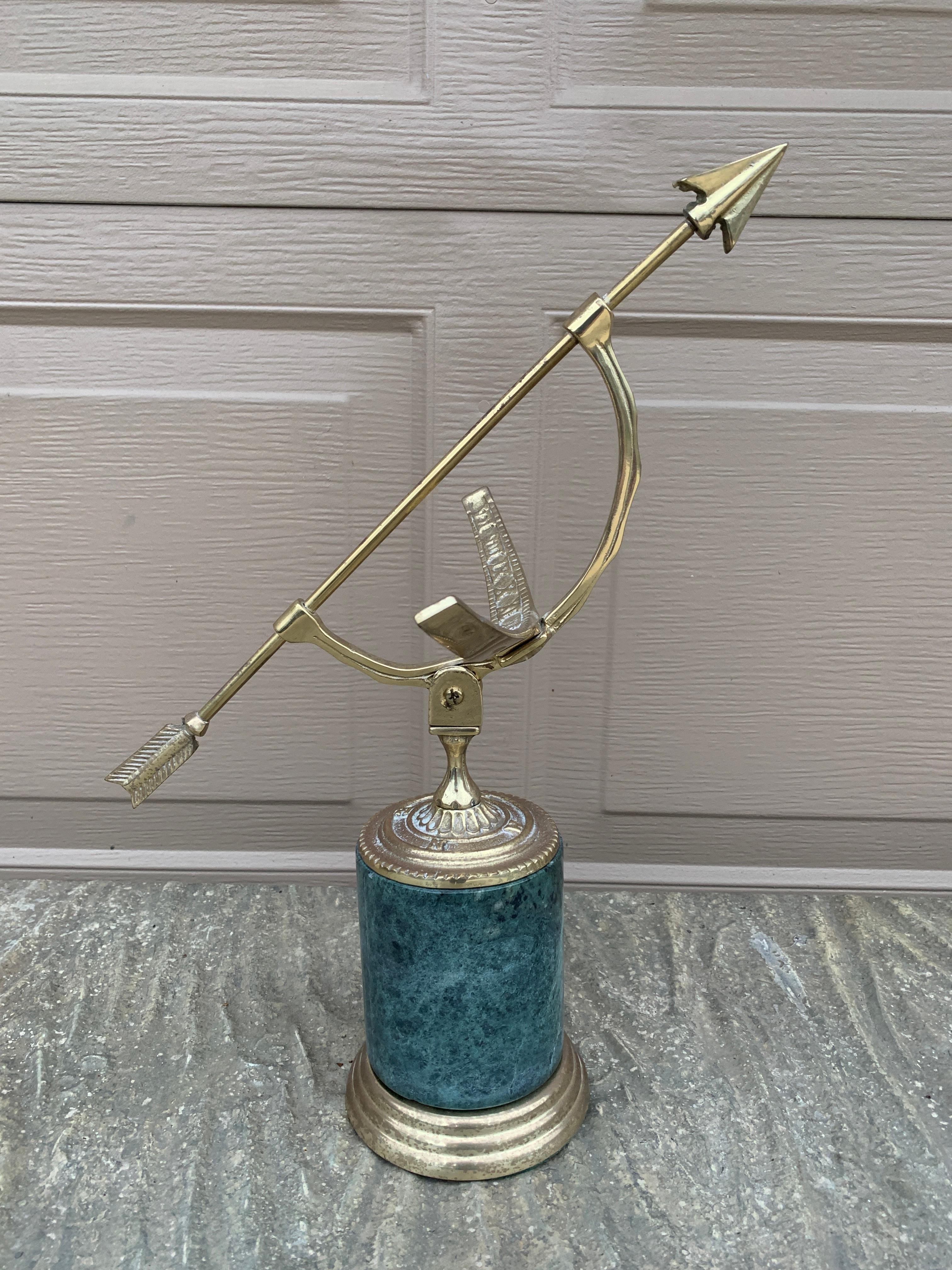 Vintage Neoclassical Brass Armillary Sundial on Green Marble Base For Sale 4