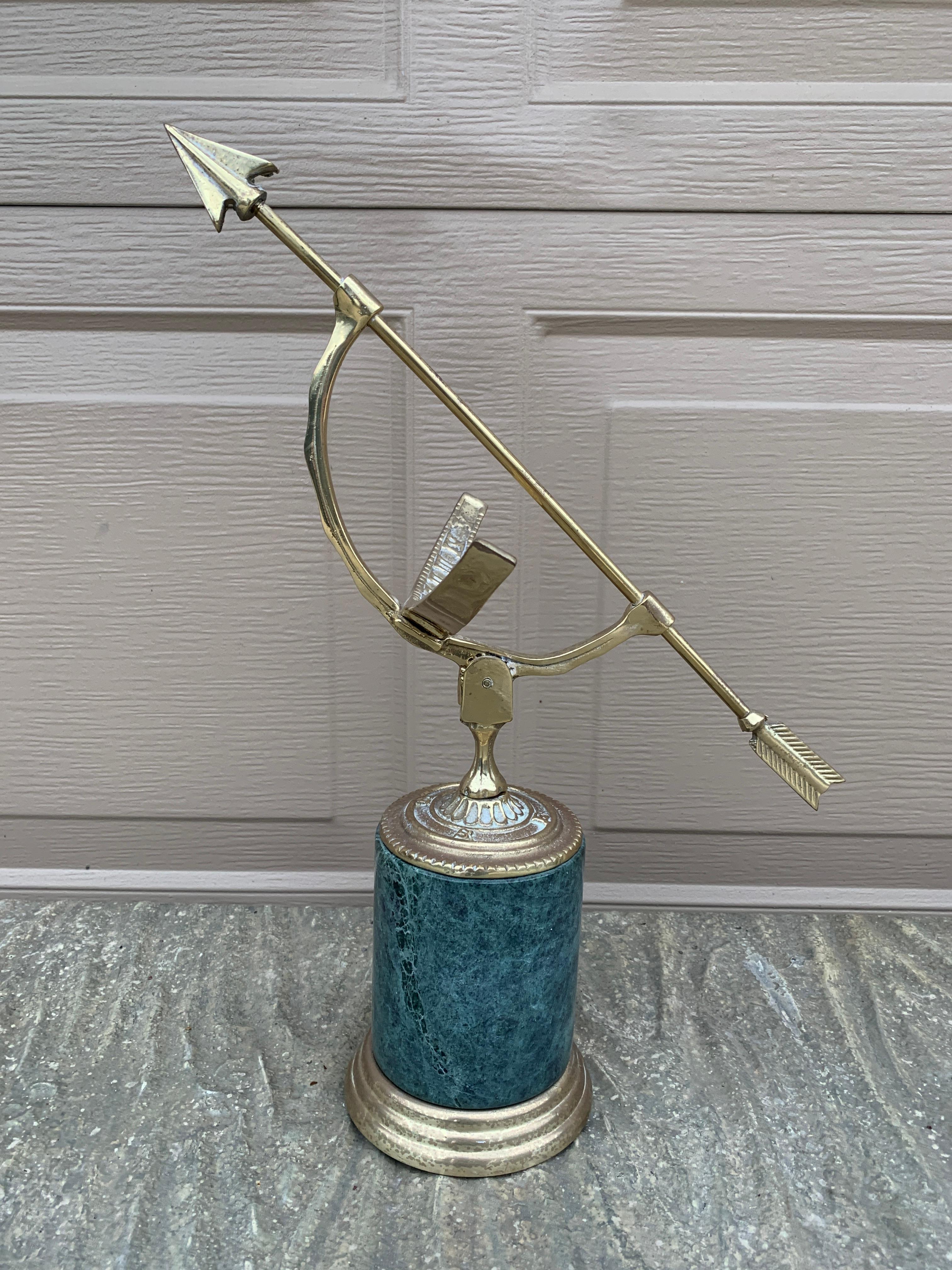 French Provincial Vintage Neoclassical Brass Armillary Sundial on Green Marble Base For Sale