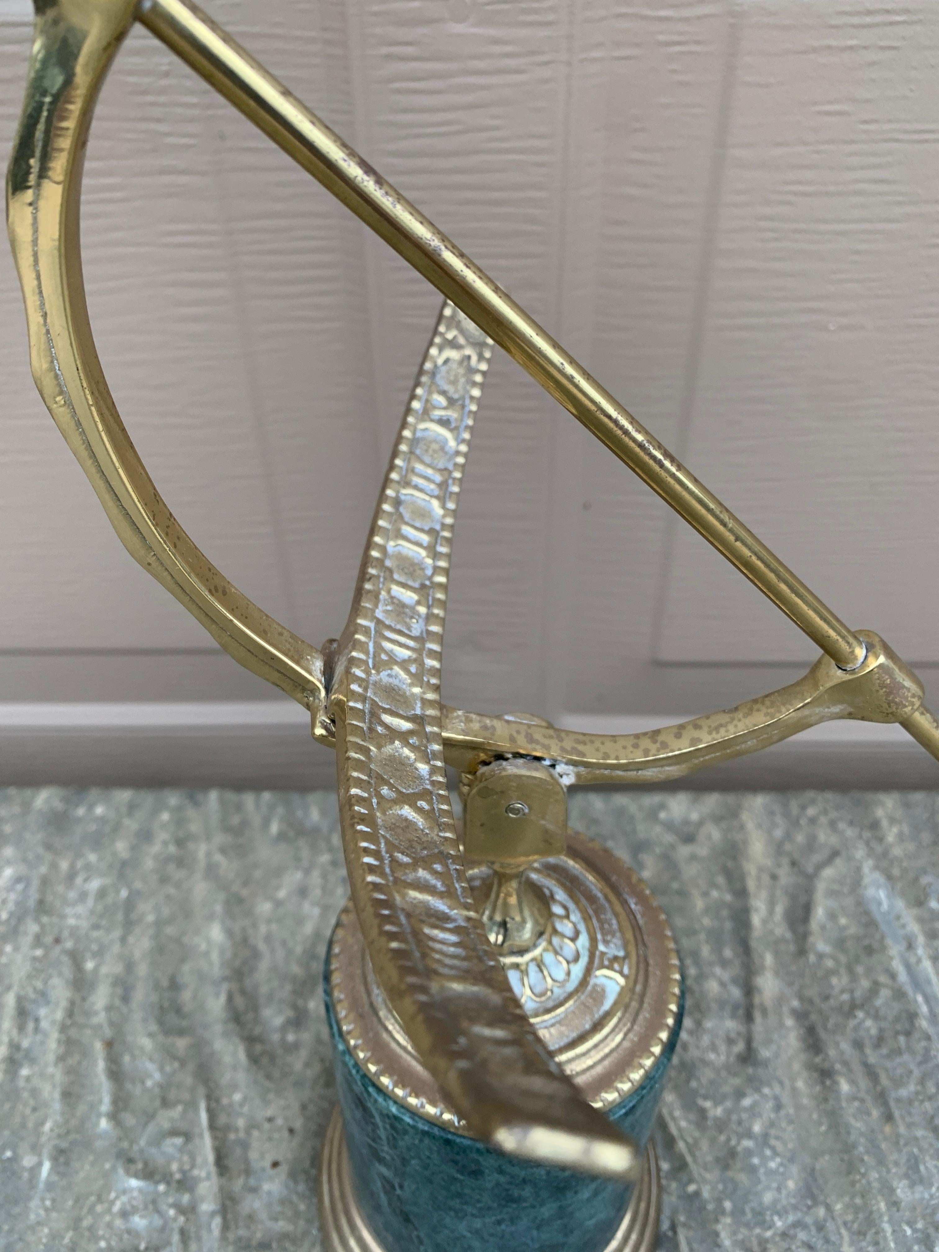 Vintage Neoclassical Brass Armillary Sundial on Green Marble Base In Good Condition For Sale In Elkhart, IN
