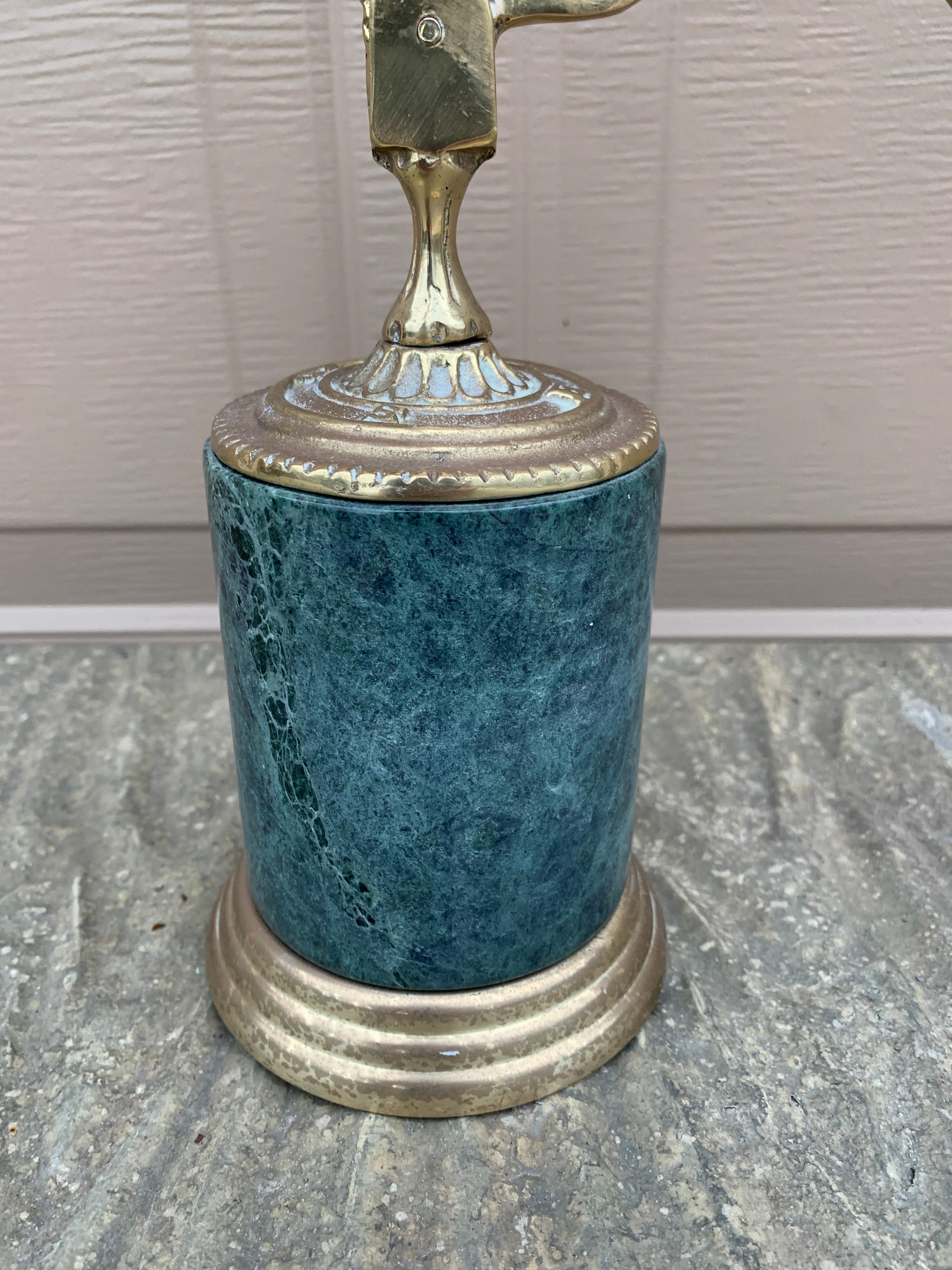 Vintage Neoclassical Brass Armillary Sundial on Green Marble Base For Sale 1