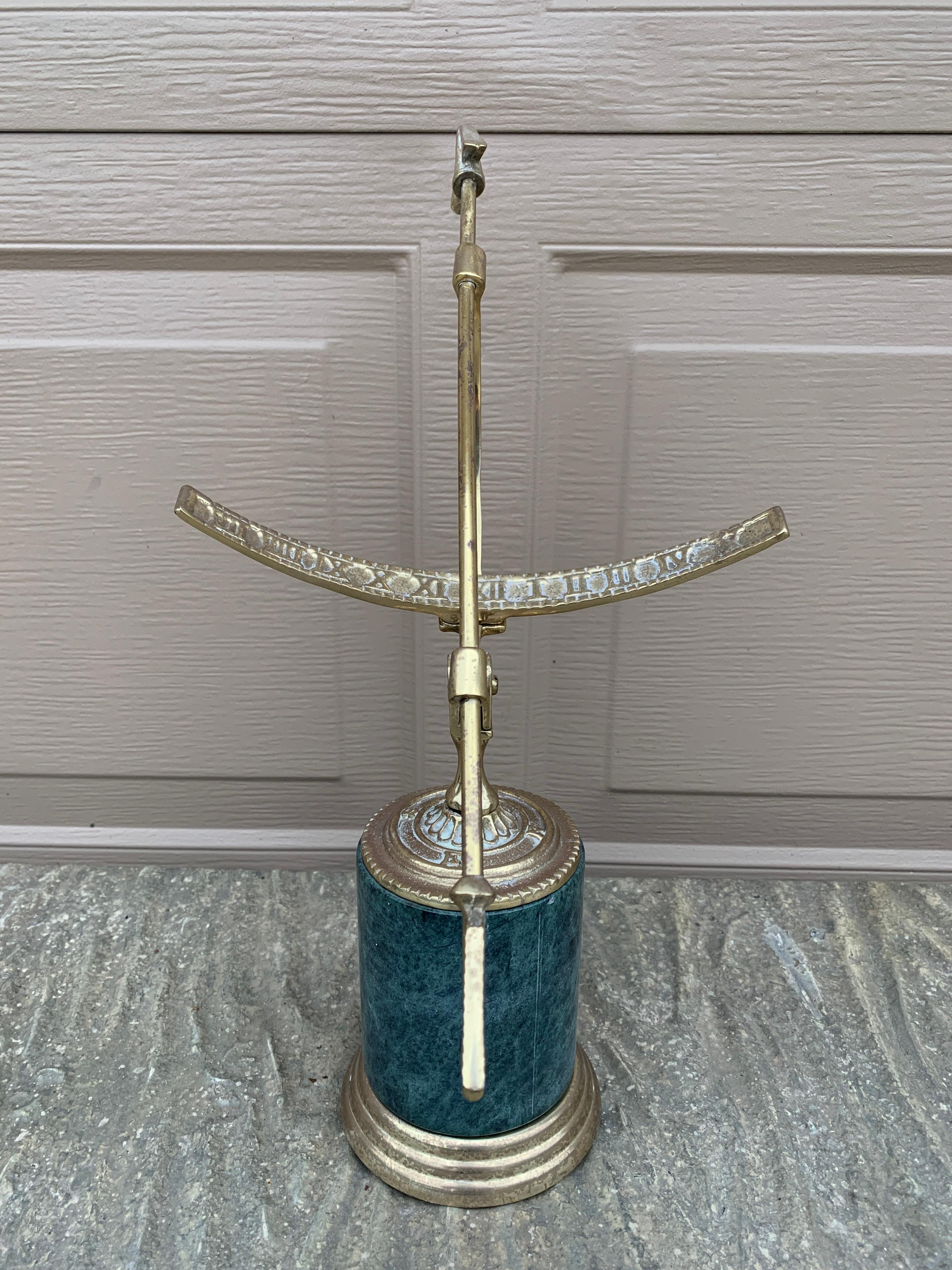 Vintage Neoclassical Brass Armillary Sundial on Green Marble Base For Sale 2