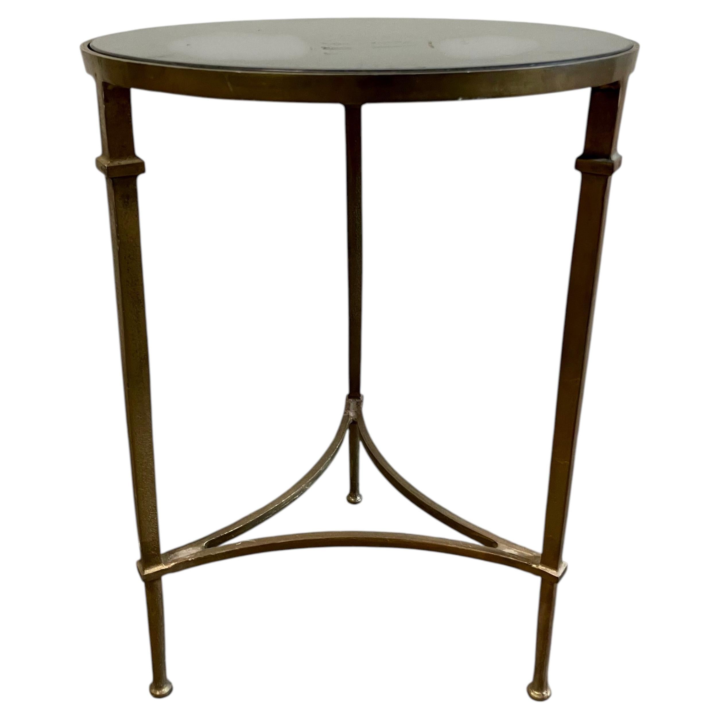 Vintage Neoclassical Bronze Finish Iron Round Accent Side Table Directoire Style For Sale