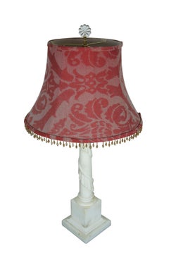 Vintage Neoclassical Carved White Marble Alabaster Column Table Lamp 38"