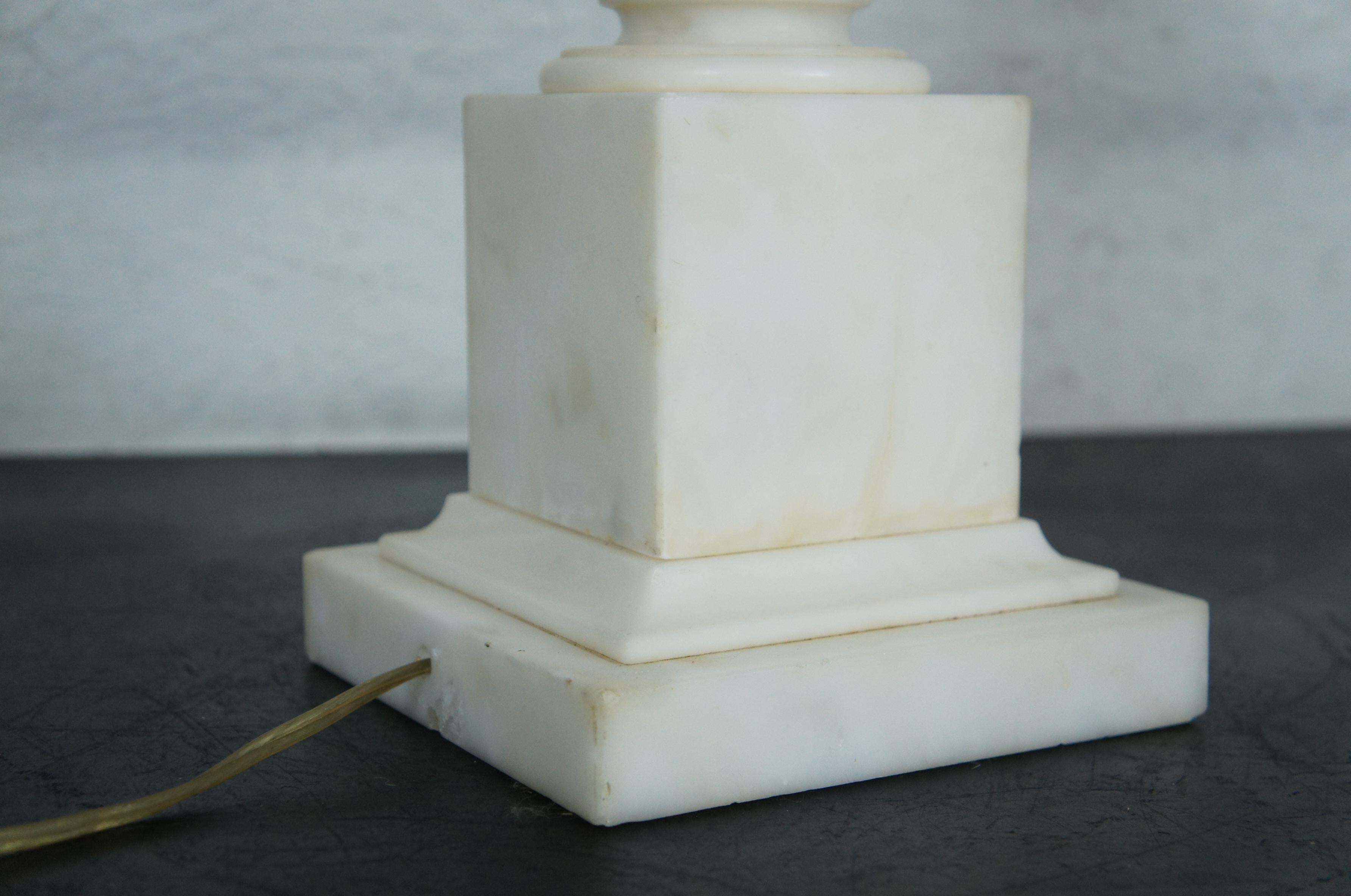 Vintage Neoclassical Carved White Marble Alabaster Column Table Lamp 38