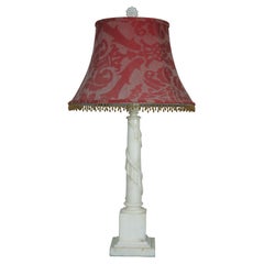 Vintage Neoclassical Carved White Marble Alabaster Column Table Lamp 38"