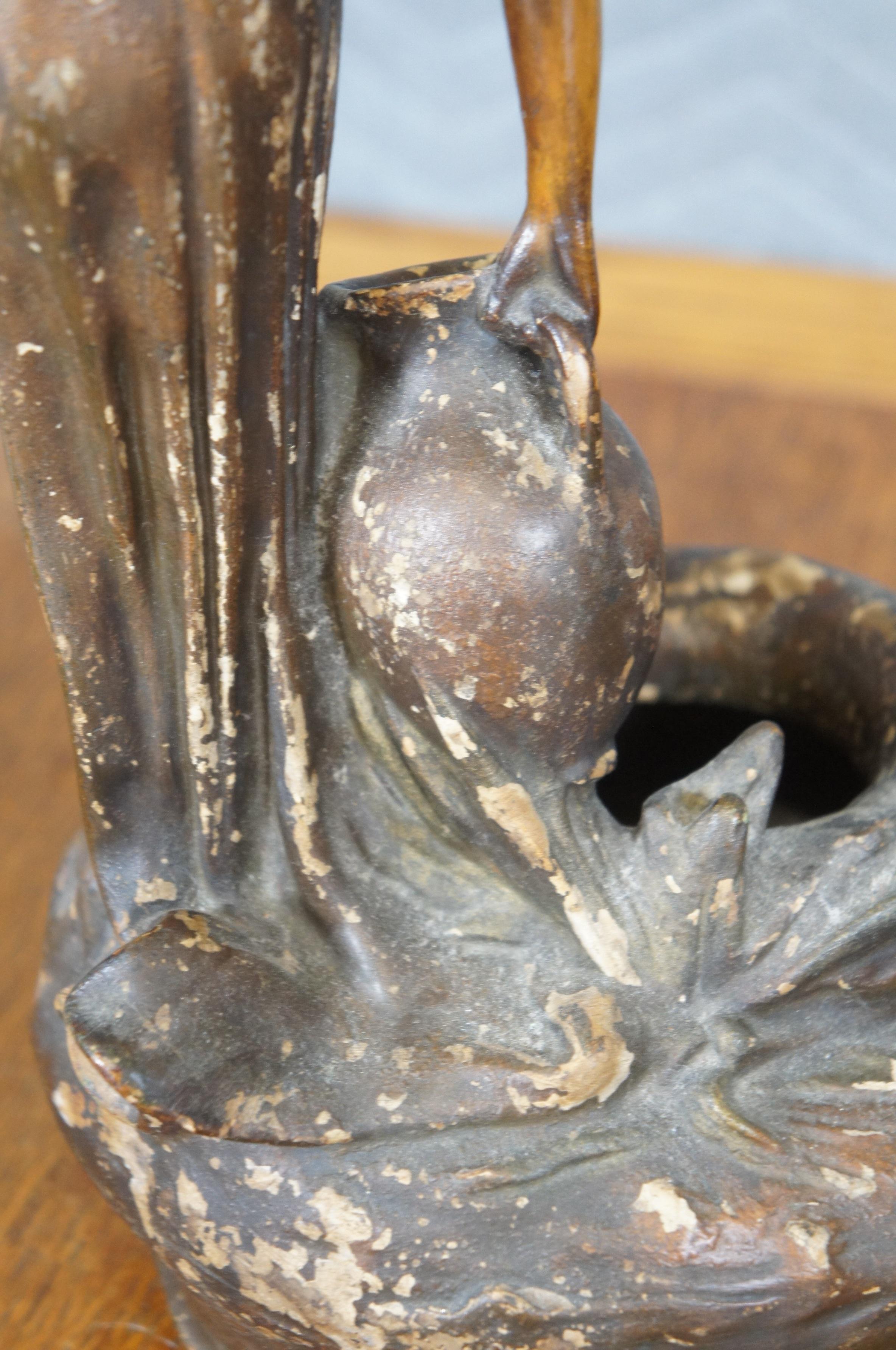 Vintage Neoclassico Dama in gesso con brocca Statua Vaso di gemme 16