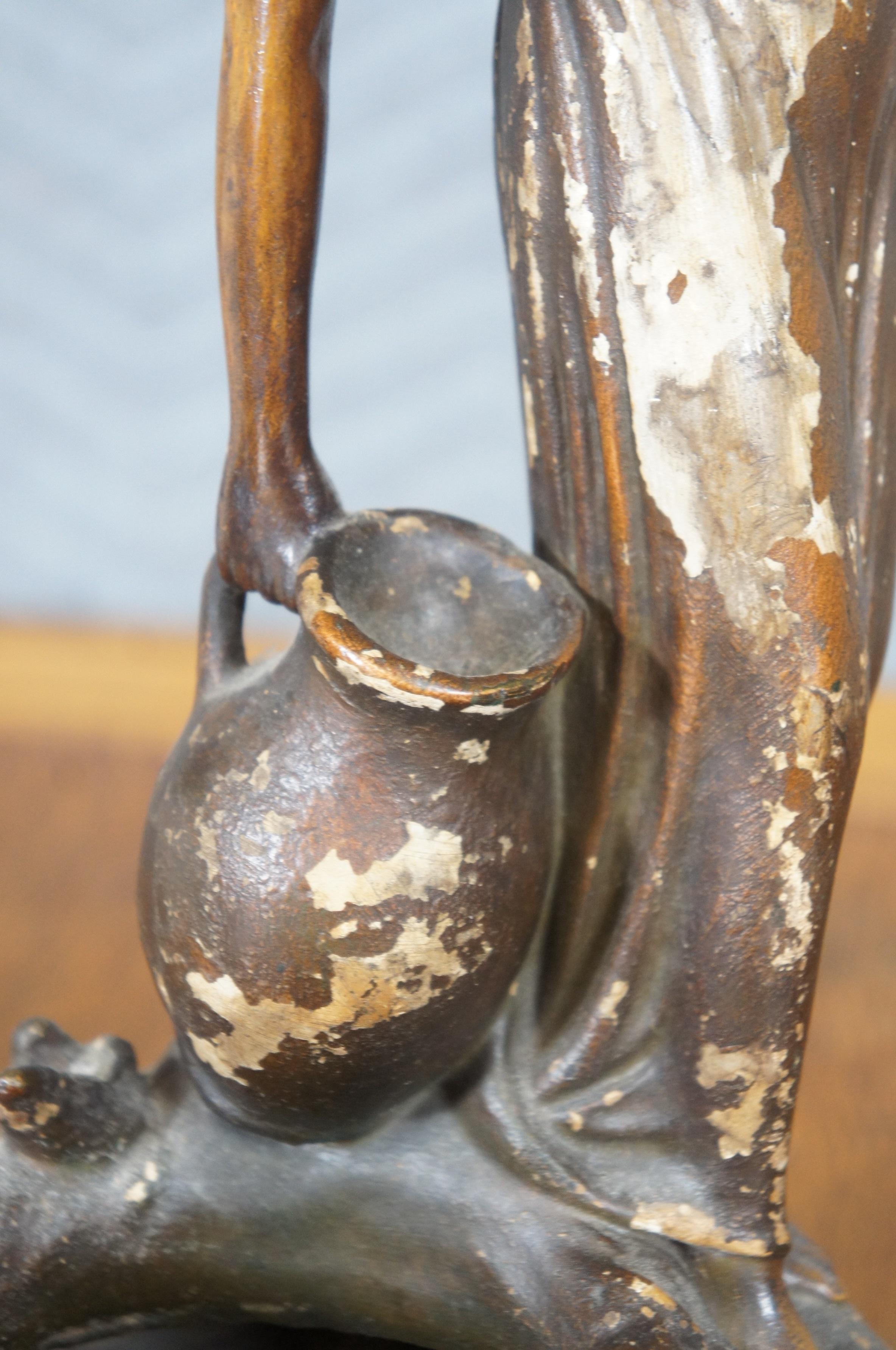 Vintage Neoclassico Dama in gesso con brocca Statua Vaso di gemme 16