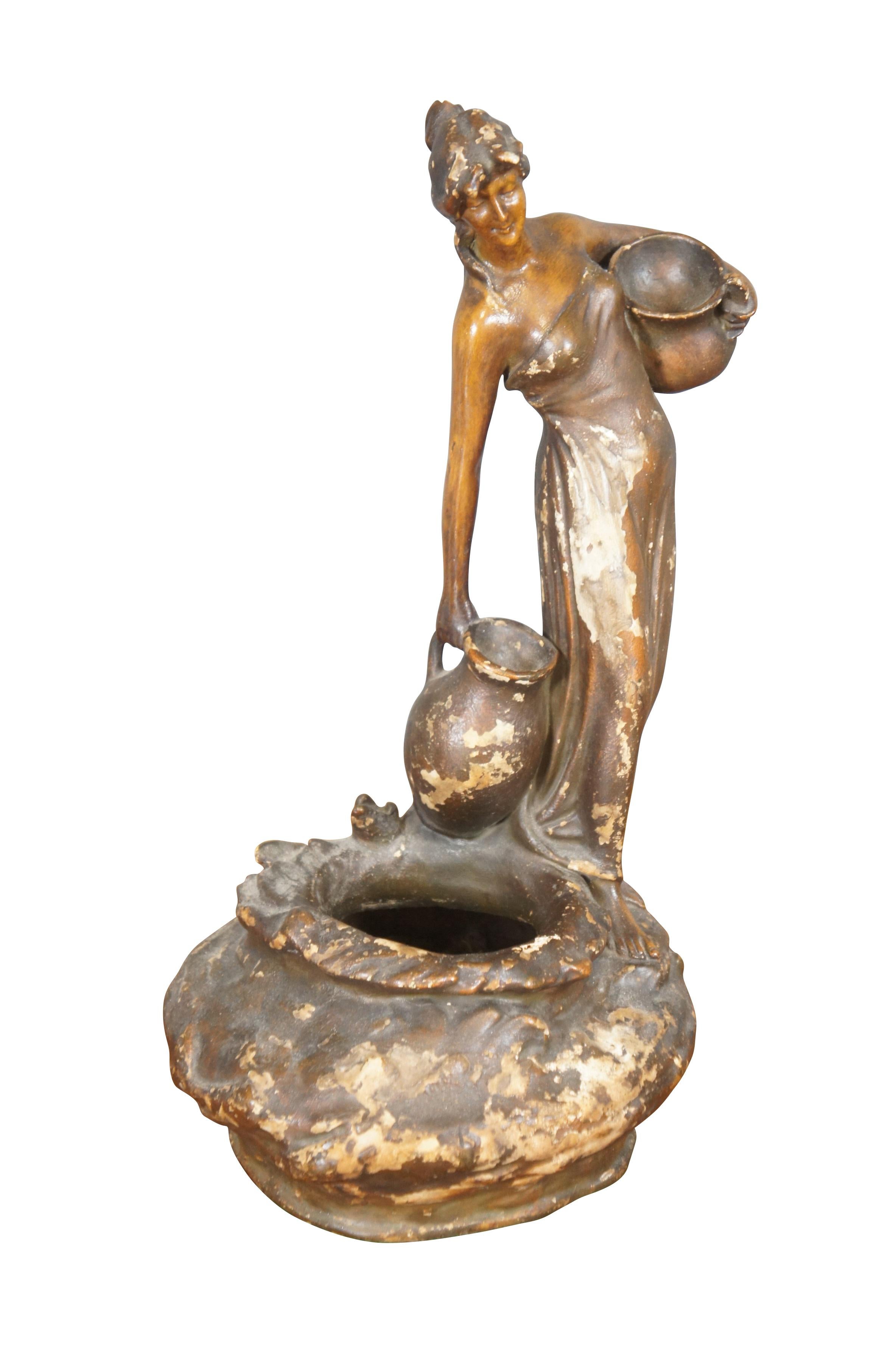 Vintage Neoclassico Dama in gesso con brocca Statua Vaso di gemme 16