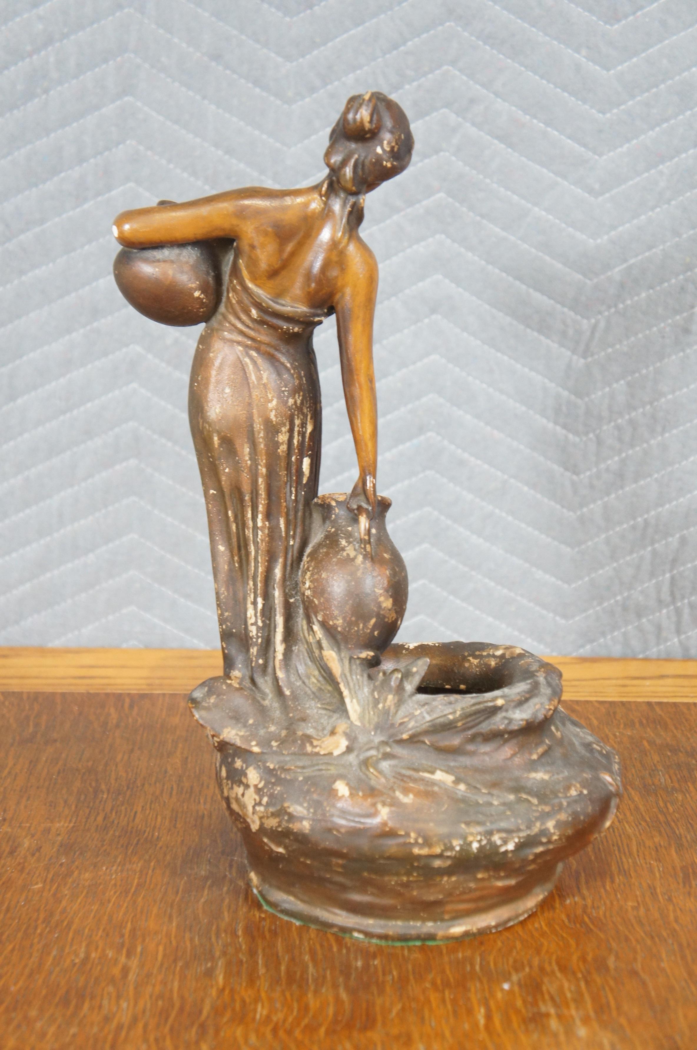 Intonaco Vintage Neoclassico Dama in gesso con brocca Statua Vaso di gemme 16