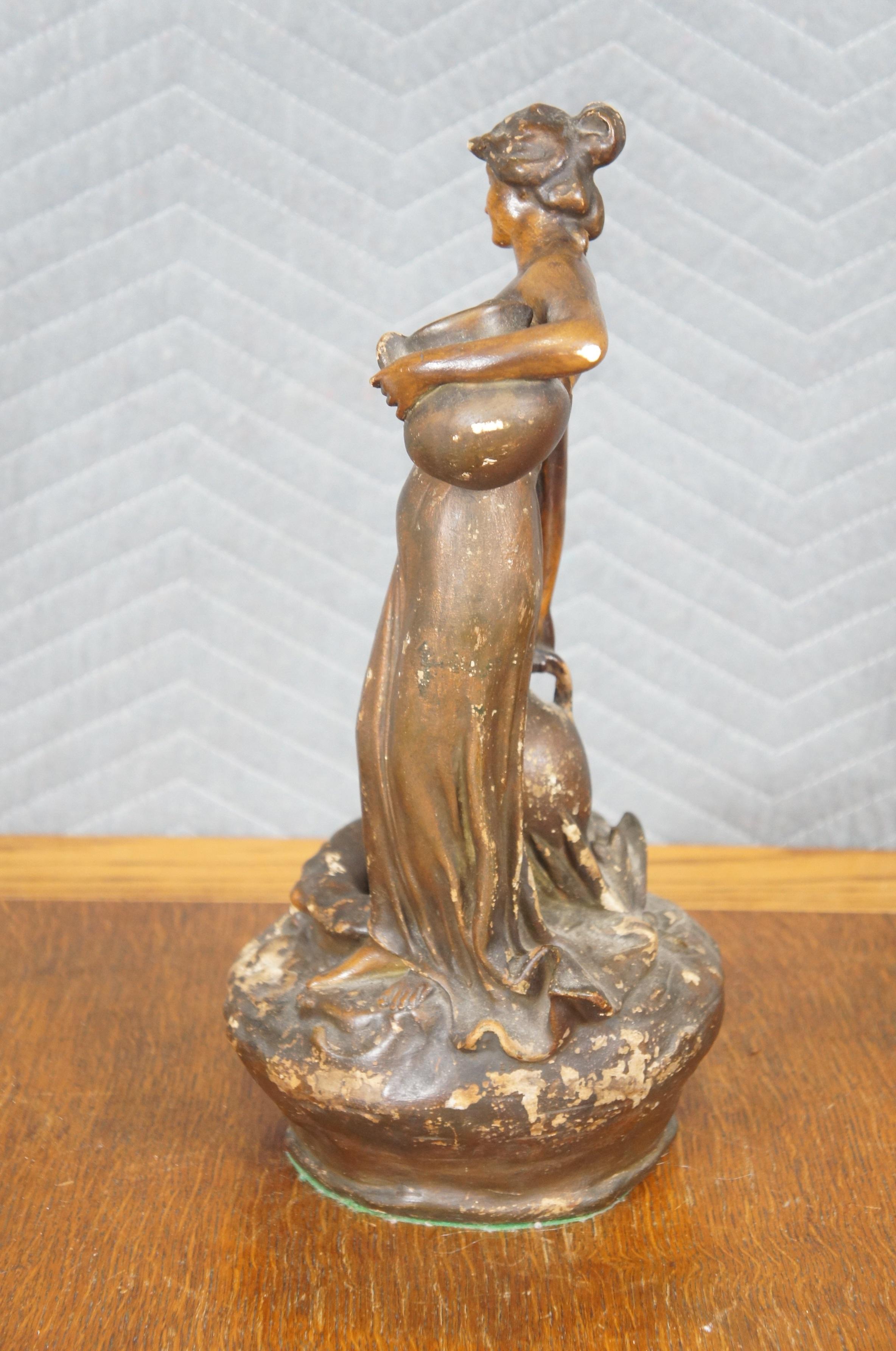 Vintage Neoclassico Dama in gesso con brocca Statua Vaso di gemme 16
