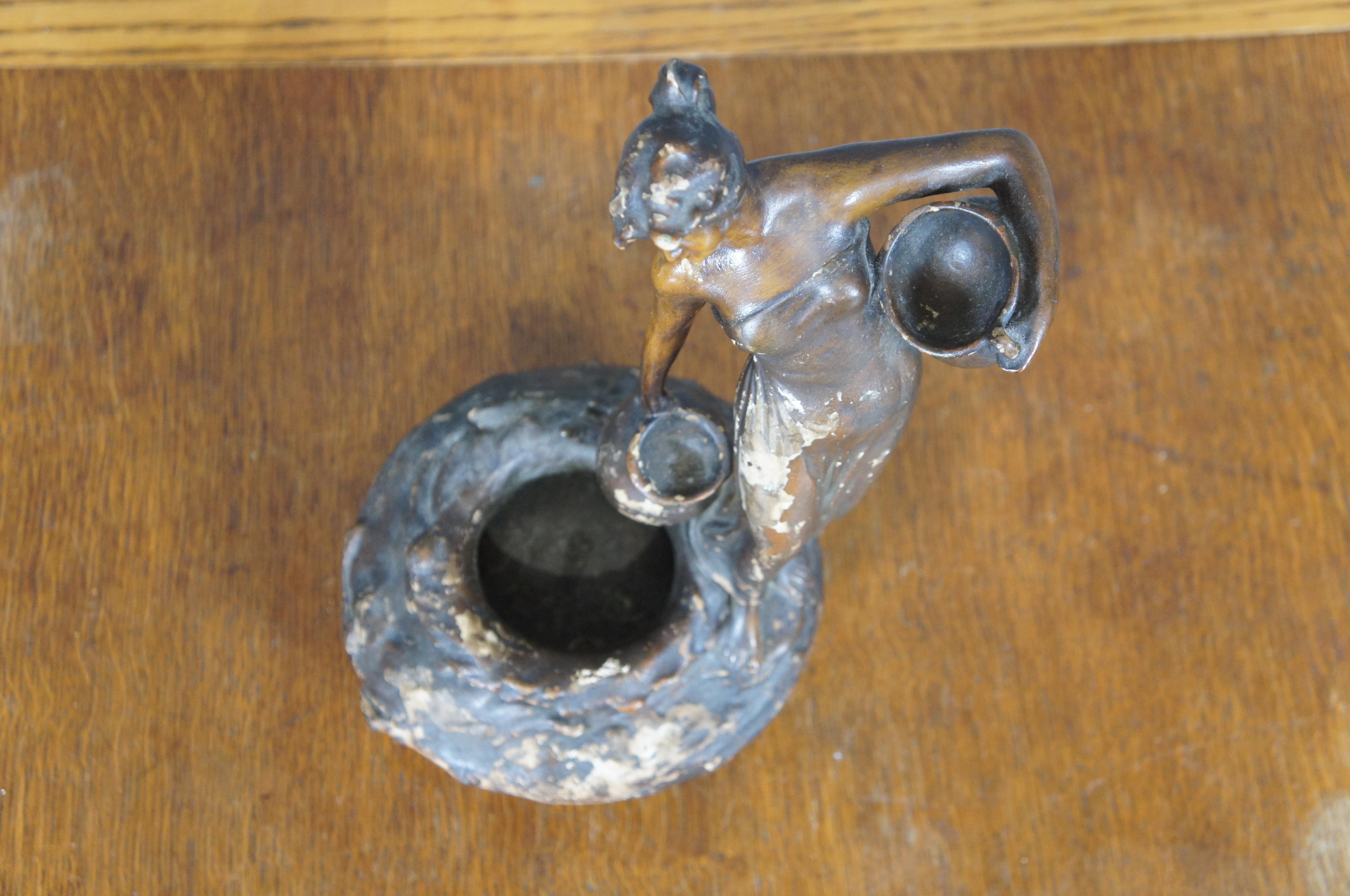Vintage Neoclassico Dama in gesso con brocca Statua Vaso di gemme 16