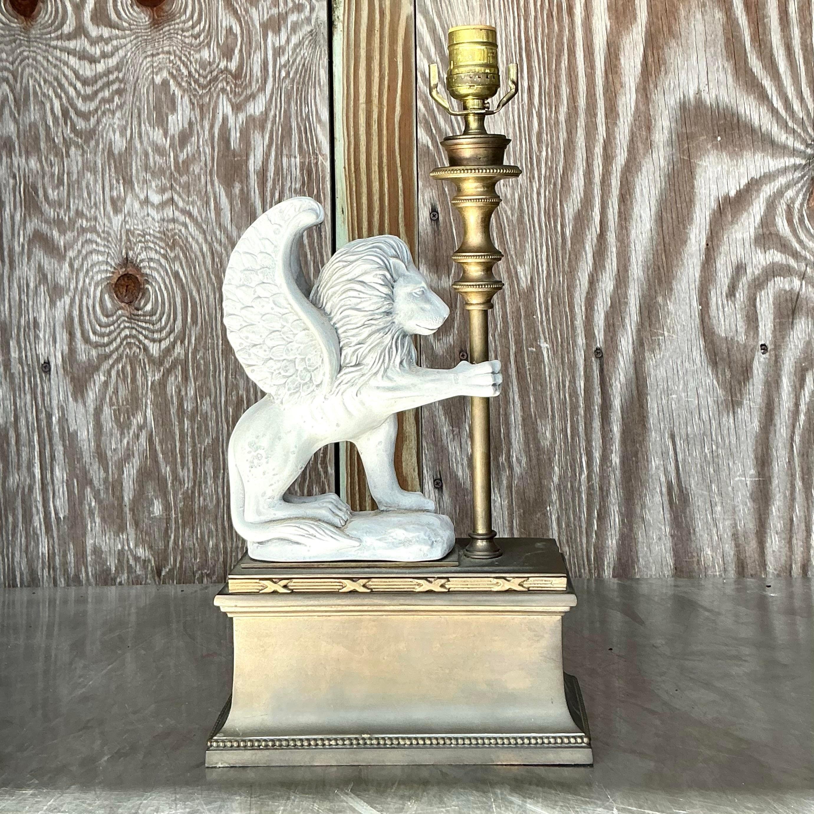 American Vintage Neoclassical Chapman Winged Lion Lamp For Sale
